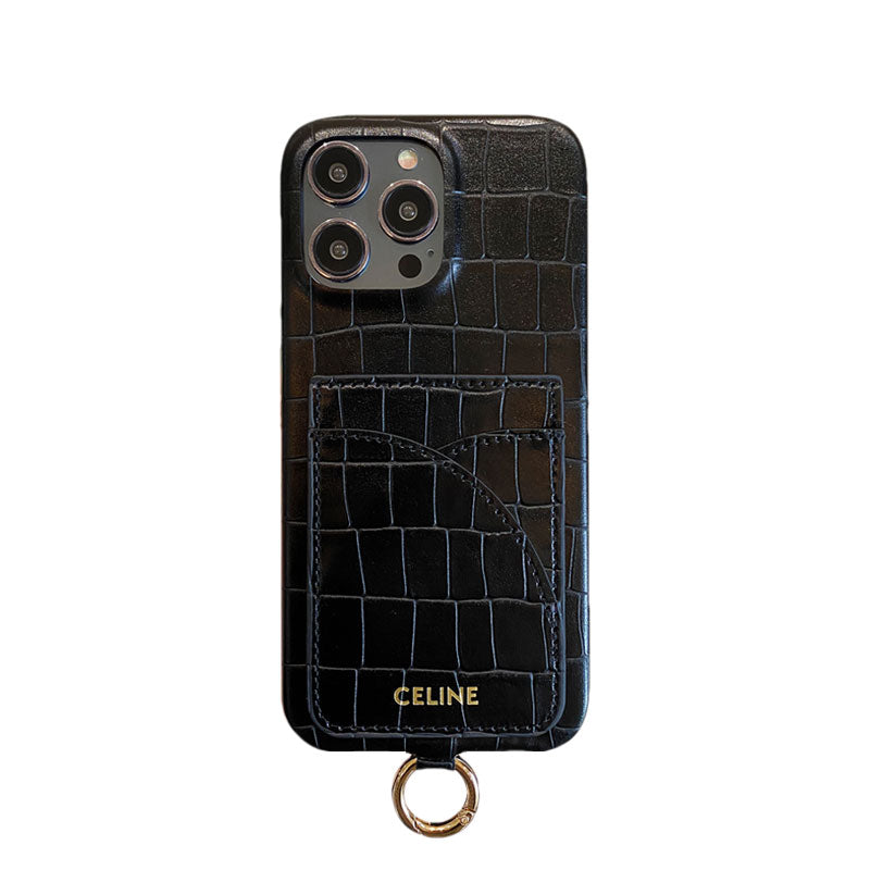 Alligator Print Celine iPhone Case With Card Holder And Strap Green -EYP241415 - 图片 7