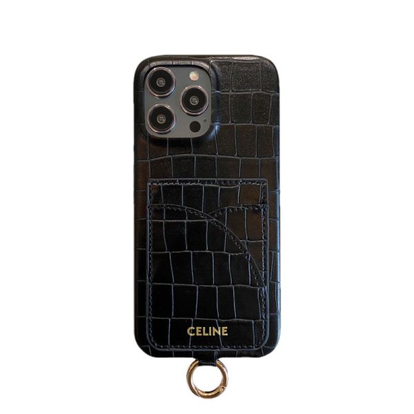 Alligator Print Celine iPhone Case With Card Holder And Strap Brown -EYP241415 - 图片 7