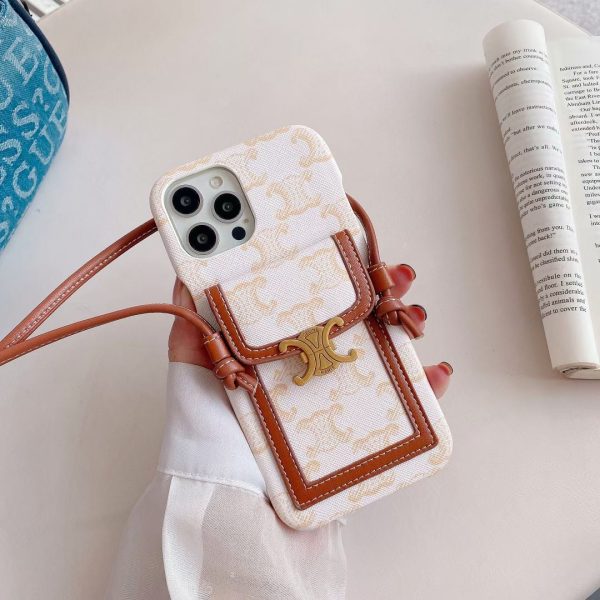 White Celine iPhone Case With Card Holder -LH240109 - 图片 2