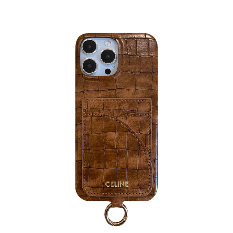 Alligator Print Celine iPhone Case With Card Holder And Strap Green -EYP241415 - 图片 9