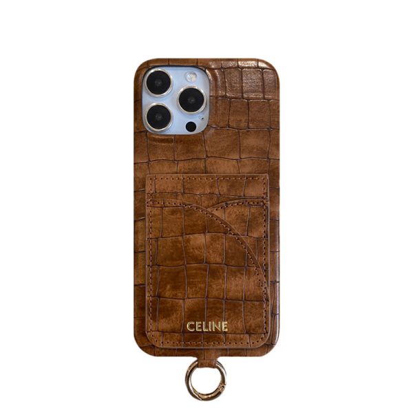 Alligator Print Celine iPhone Case With Card Holder And Strap Brown -EYP241415 - 图片 9