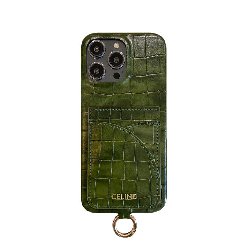 Alligator Print Celine iPhone Case With Card Holder And Strap Green -EYP241415 - 图片 8