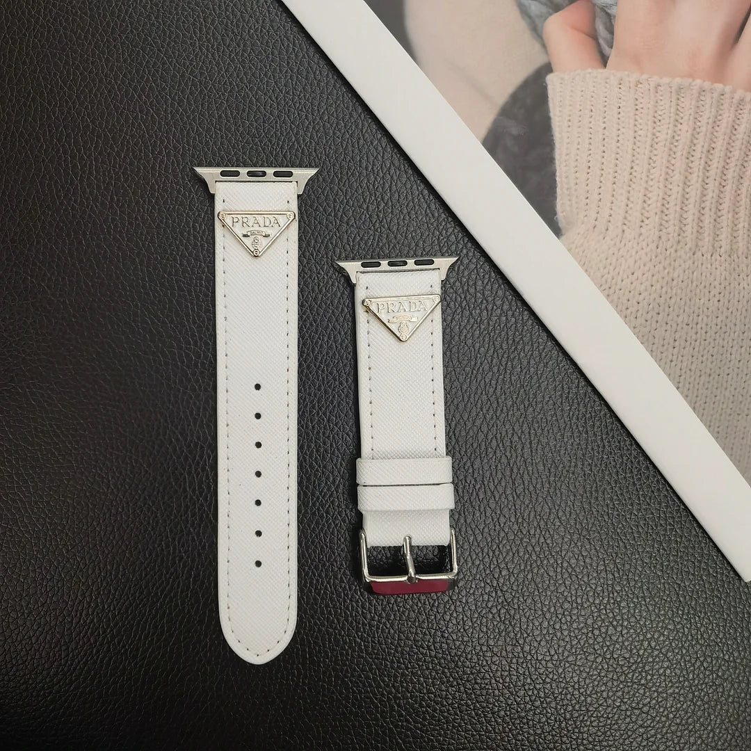 Double Triangle Monogram Label Leather Apple Watch Band - 图片 8