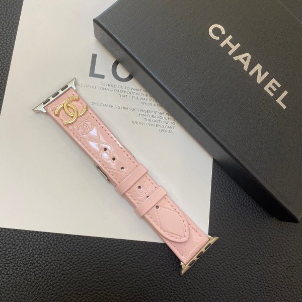 Glossy Leather Apple Watch Strap Luxury Metal Logo - 图片 25