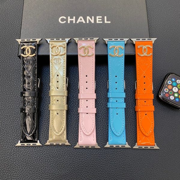 Glossy Leather Apple Watch Strap Luxury Metal Logo - 图片 18