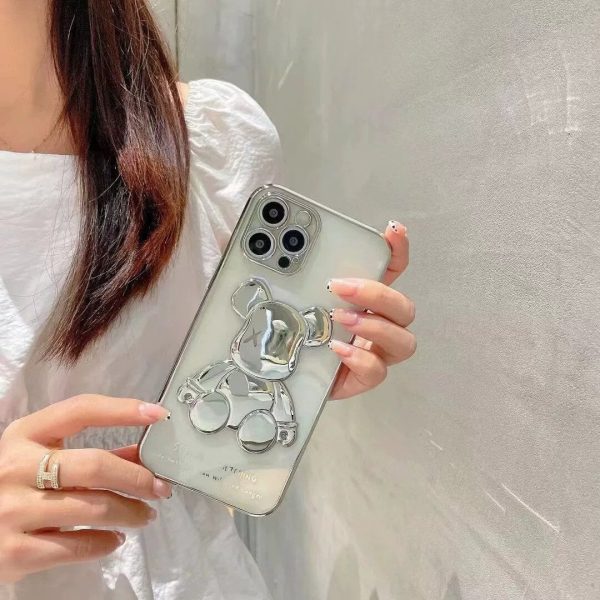 Silver Reflective Bear Transparent iPhone Case - 图片 3