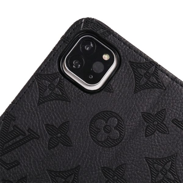 3D Embossed Canvas Monogram Holster Apple iPad Flip Cover With Stand Function - 图片 16