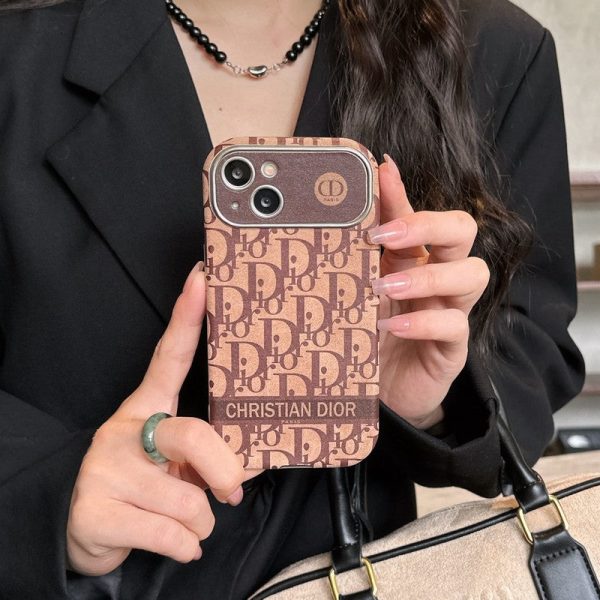 CD White & Brown Color Leather iPhone Case - 图片 4