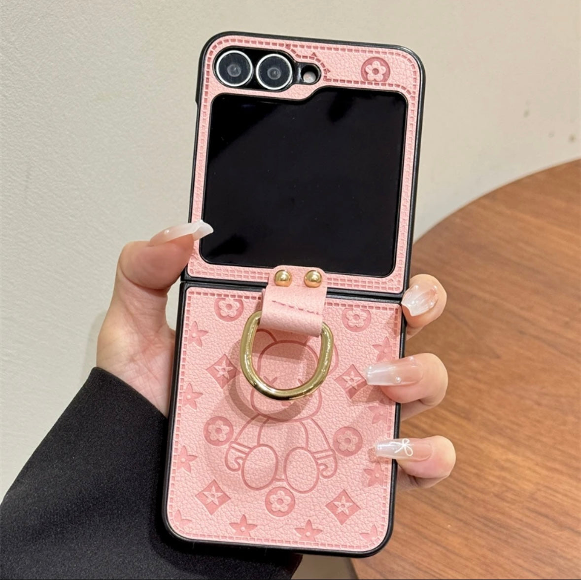 "Samsung Z Flip series leather folding anti-fall mobile phone case, with finger ring buckle design" - 图片 10