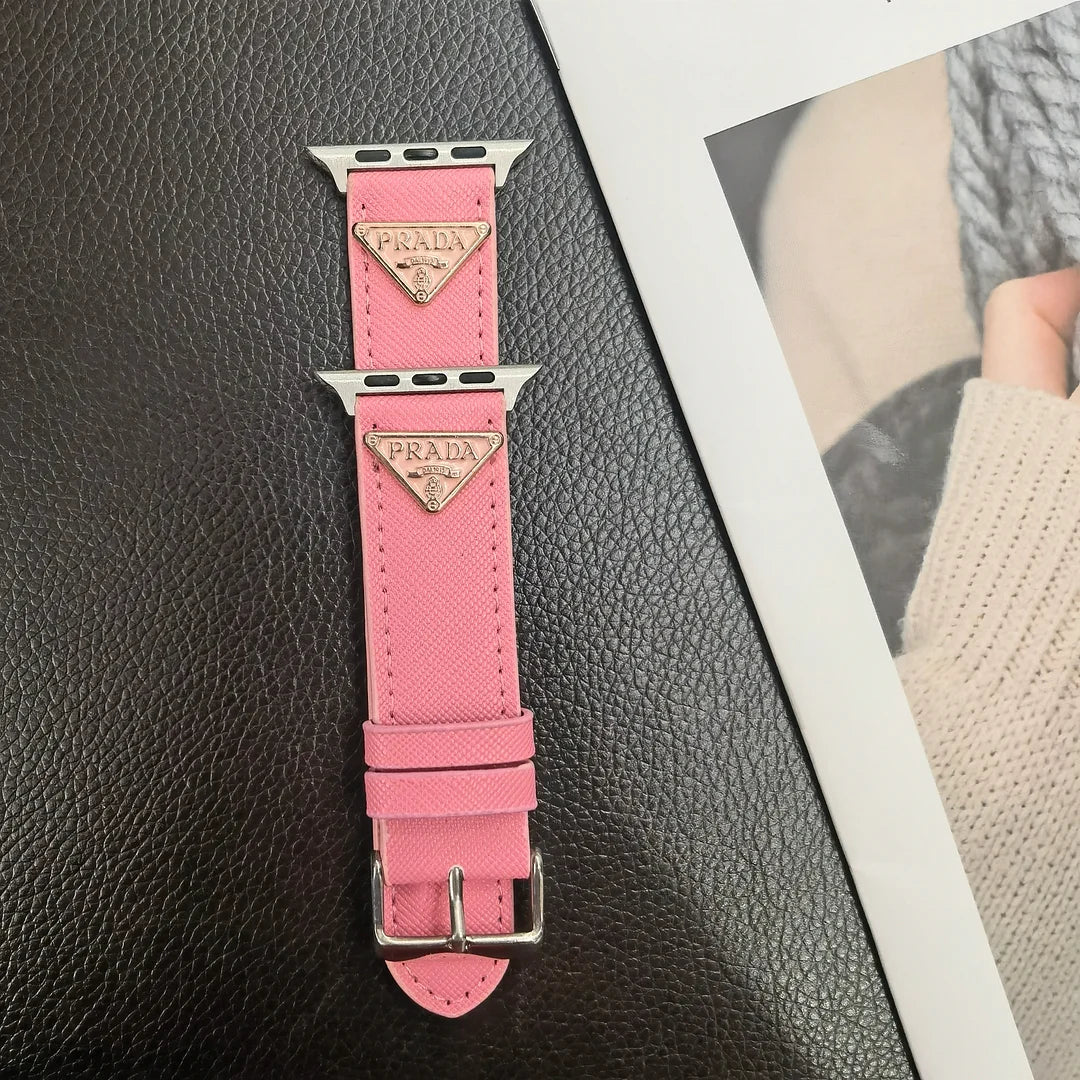Double Triangle Monogram Label Leather Apple Watch Band - 图片 25