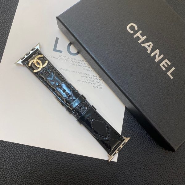 Glossy Leather Apple Watch Strap Luxury Metal Logo - 图片 22