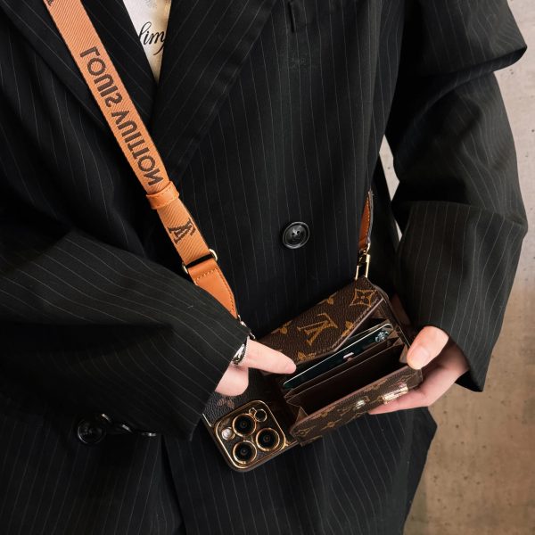 Advanced leather iPhone Case With Wallet And Strap Brown - 图片 4