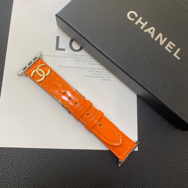 Glossy Leather Apple Watch Strap Luxury Metal Logo - 图片 24