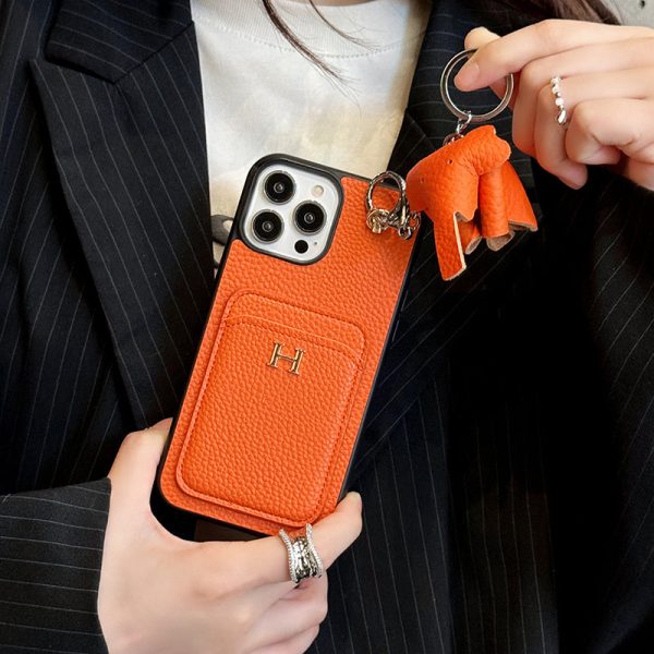 H Card Holder Leather Pendant iPhone Case - 图片 2