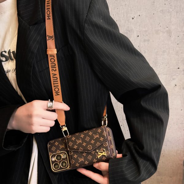 Advanced leather iPhone Case With Wallet And Strap Brown - 图片 5