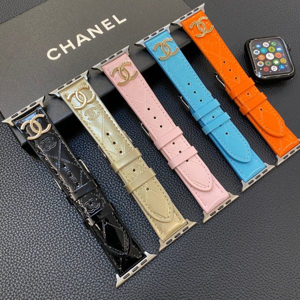 Glossy Leather Apple Watch Strap Luxury Metal Logo - 图片 20