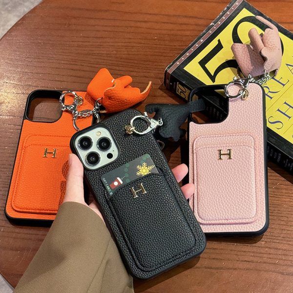 H Card Holder Leather Pendant iPhone Case - 图片 5
