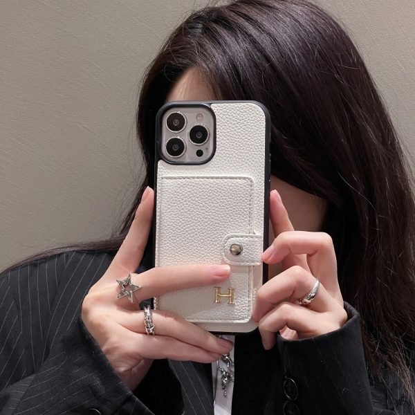 H Leather Card Holder iPhone Case - 图片 2