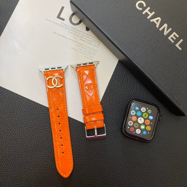 Glossy Leather Apple Watch Strap Luxury Metal Logo - 图片 8