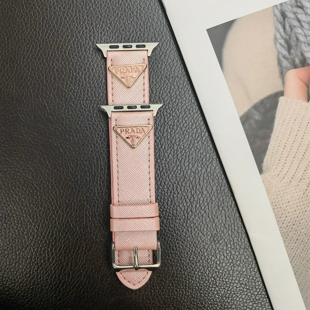 Double Triangle Monogram Label Leather Apple Watch Band - 图片 23
