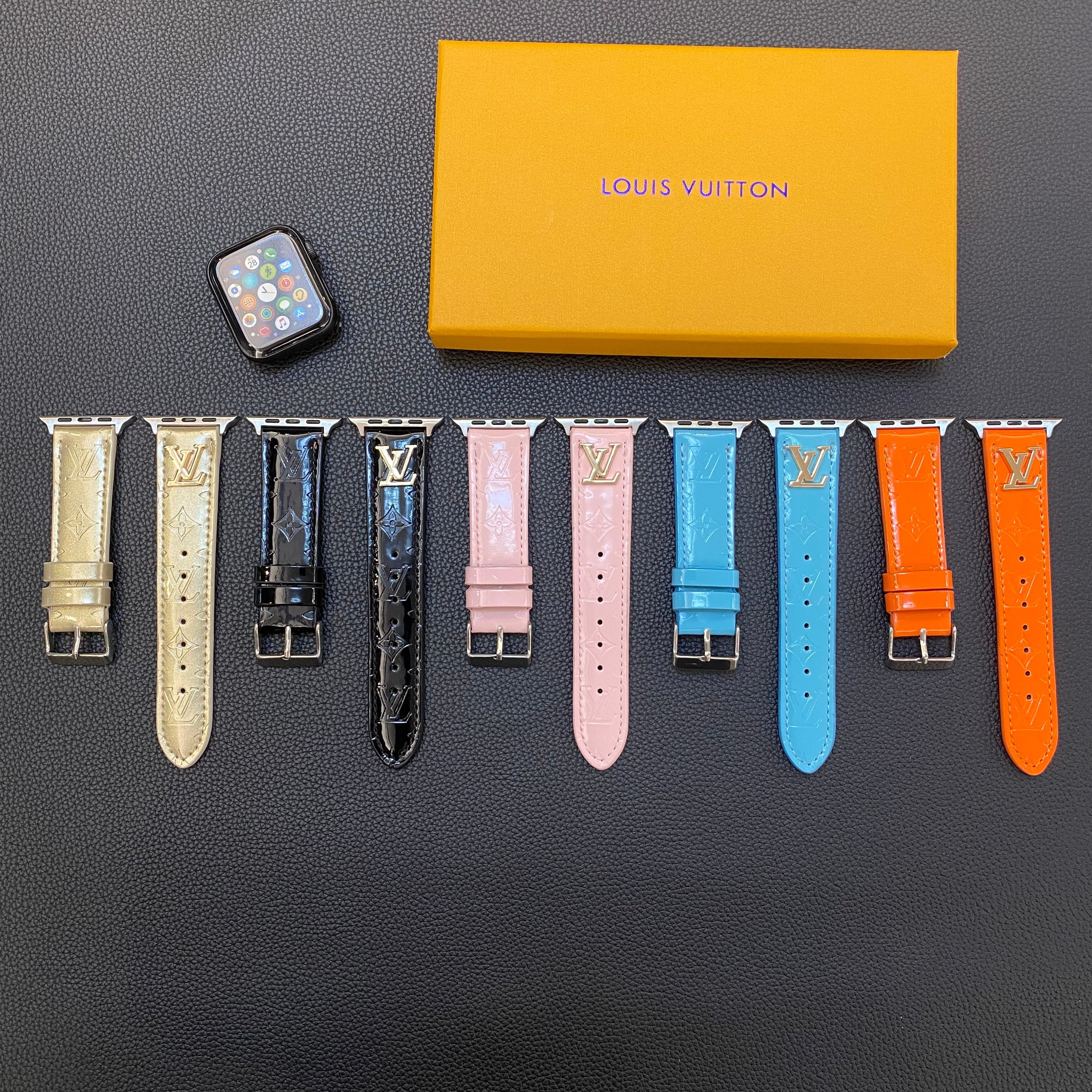 GLOSSY LEATHER APPLE WATCH STRAP LUXURY METAL LOGO - 图片 11