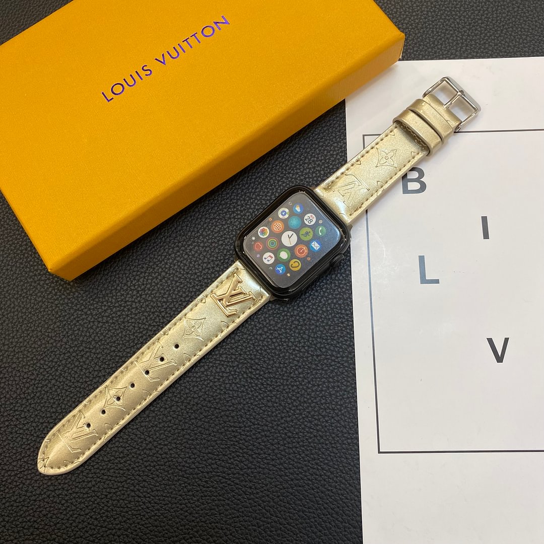 GLOSSY LEATHER APPLE WATCH STRAP LUXURY METAL LOGO - 图片 9