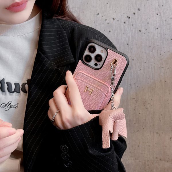 H Card Holder Leather Pendant iPhone Case - 图片 3