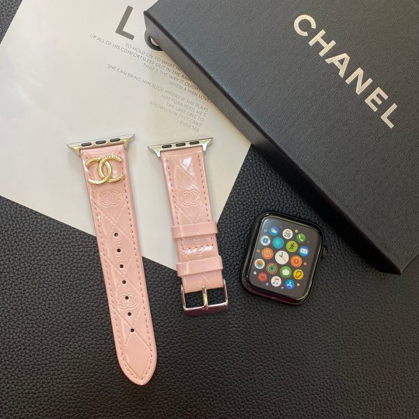 Glossy Leather Apple Watch Strap Luxury Metal Logo - 图片 9