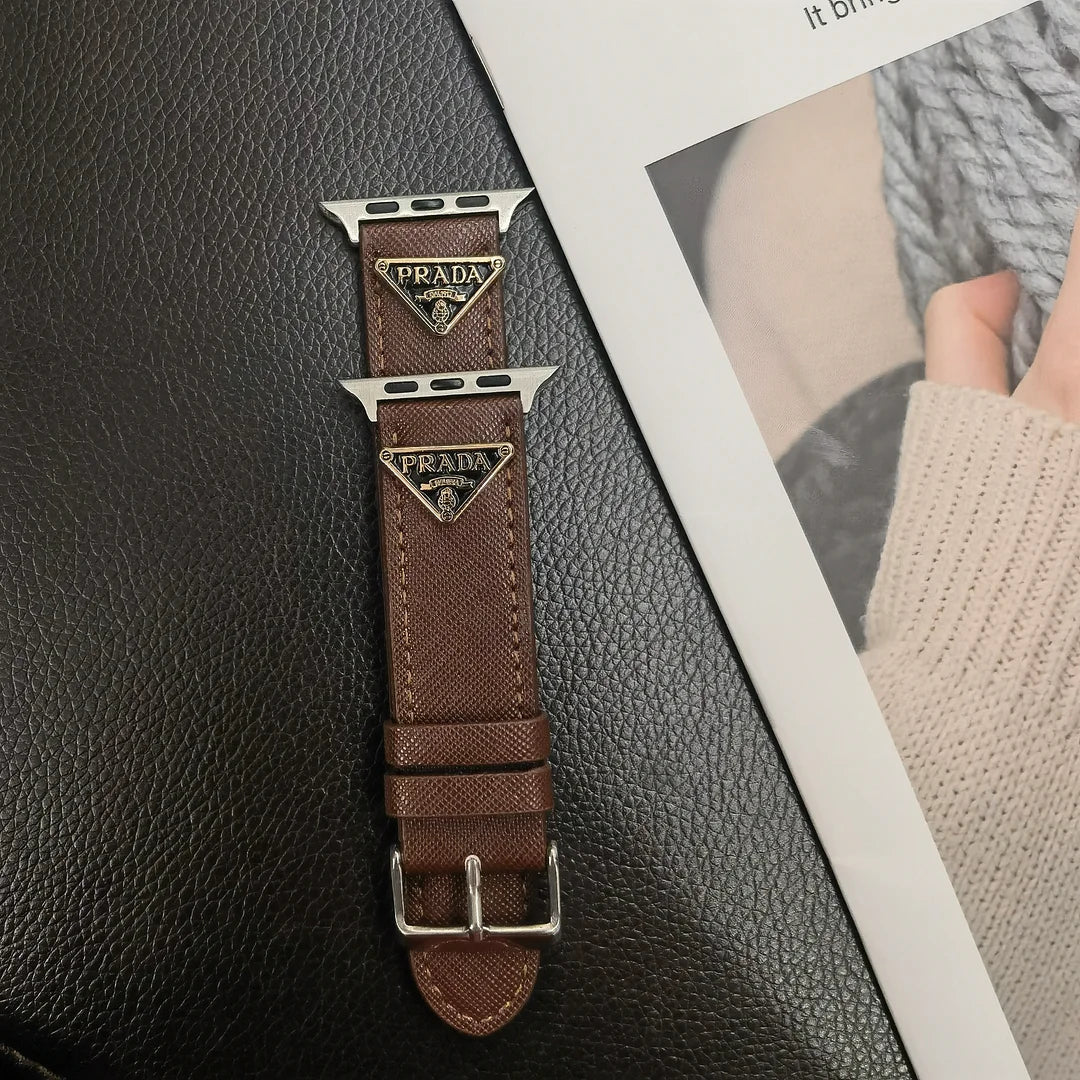 Double Triangle Monogram Label Leather Apple Watch Band - 图片 21
