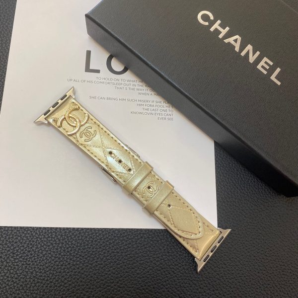 Glossy Leather Apple Watch Strap Luxury Metal Logo - 图片 14