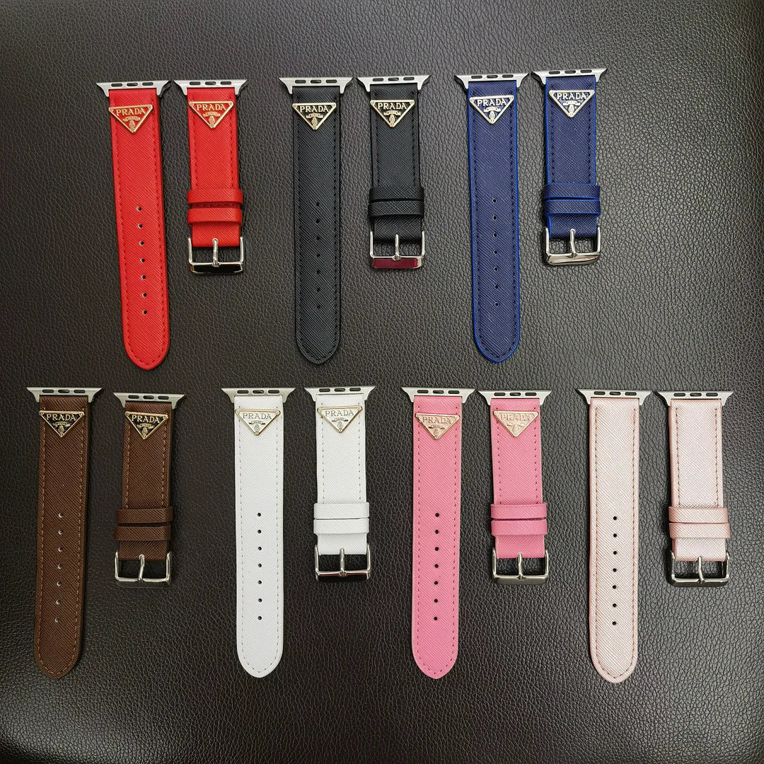 Double Triangle Monogram Label Leather Apple Watch Band - 图片 2