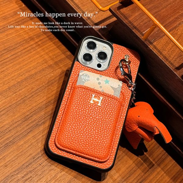 H Card Holder Leather Pendant iPhone Case - 图片 4