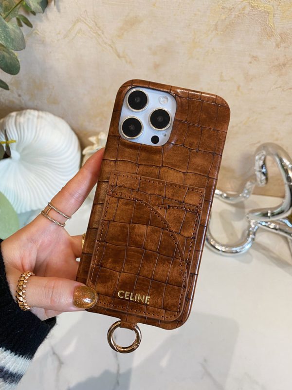 Alligator Print Celine iPhone Case With Card Holder And Strap Brown -EYP241415 - 图片 2