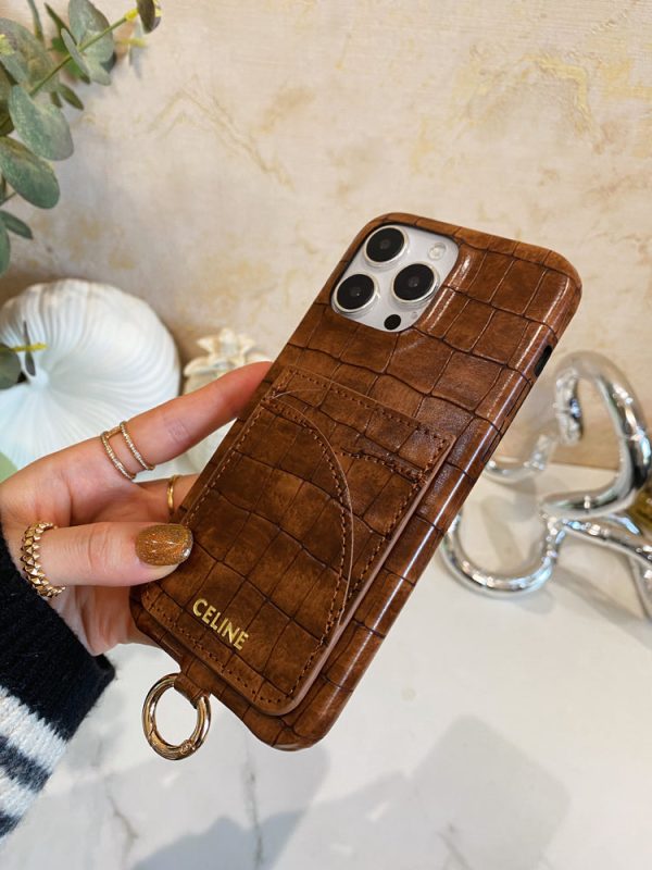 Alligator Print Celine iPhone Case With Card Holder And Strap Brown -EYP241415 - 图片 3
