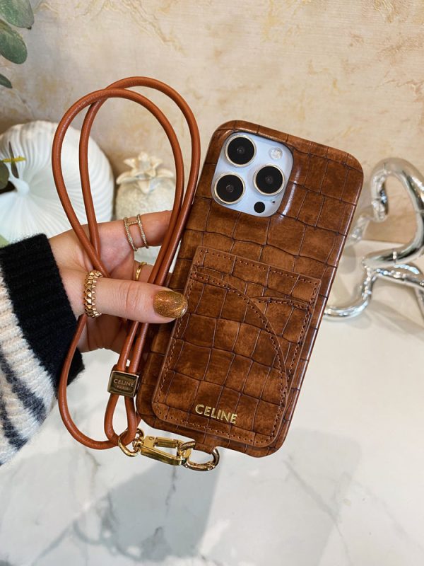 Alligator Print Celine iPhone Case With Card Holder And Strap Brown -EYP241415 - 图片 6
