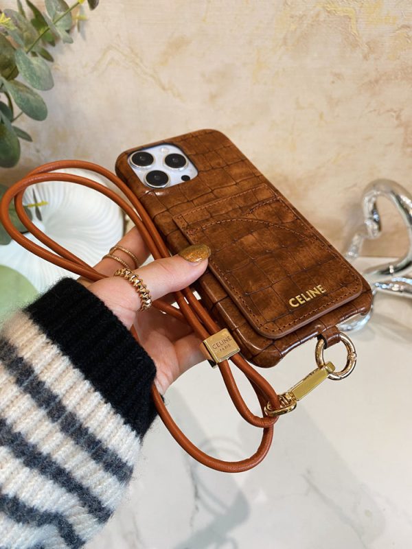 Alligator Print Celine iPhone Case With Card Holder And Strap Brown -EYP241415 - 图片 4