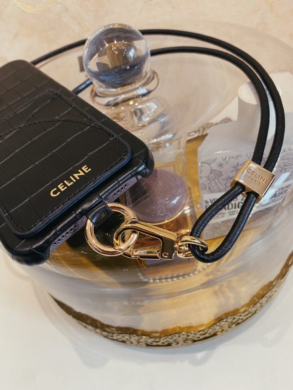 Alligator Print Celine iPhone Case With Card Holder And Strap Blcak -EYP241415 - 图片 5