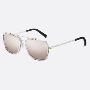 Beige and Silver Mirrored Square Sunglasses CDDMS4U