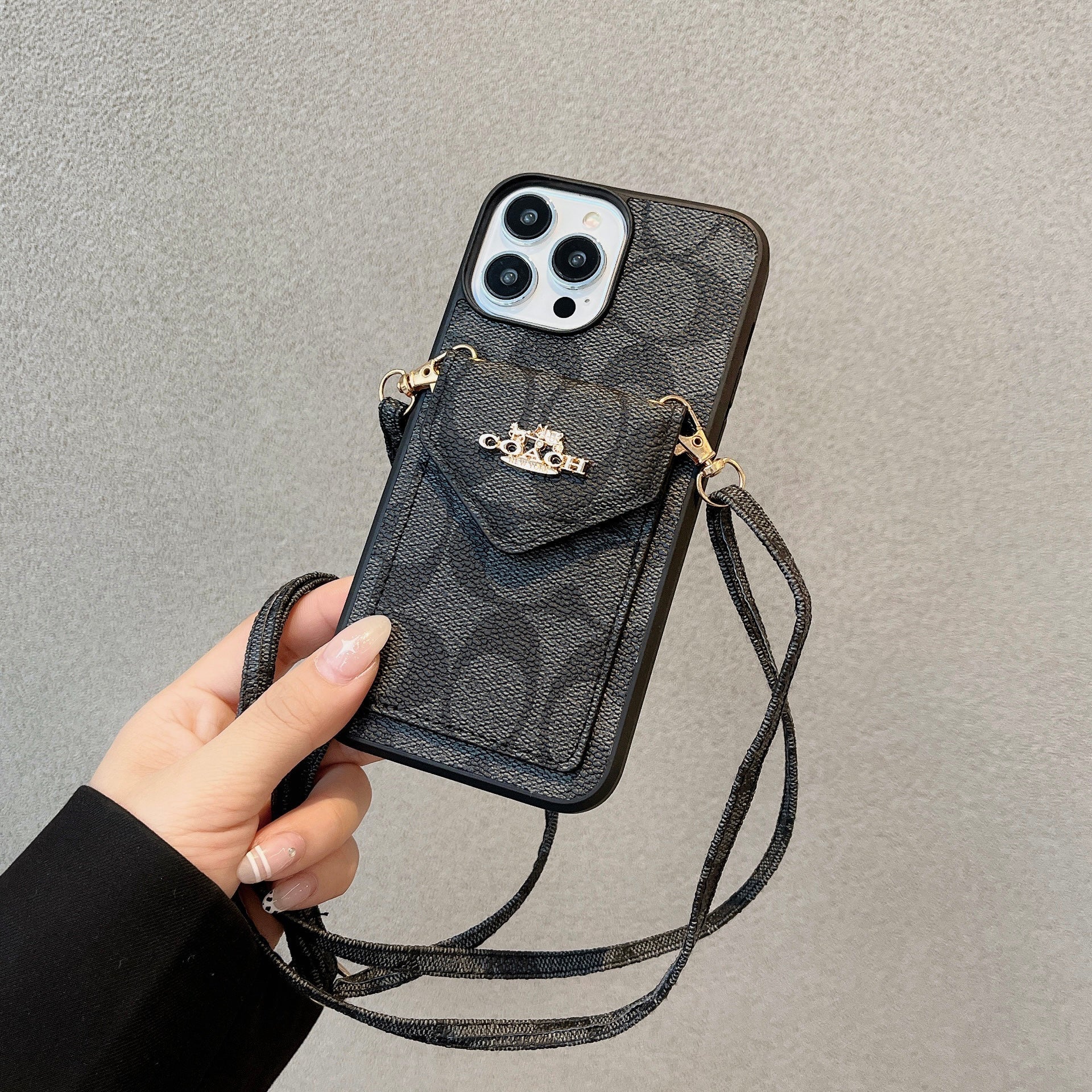 Coach iPhone Case With Card Holder And Strap Light Black -SJ240513 - 图片 2