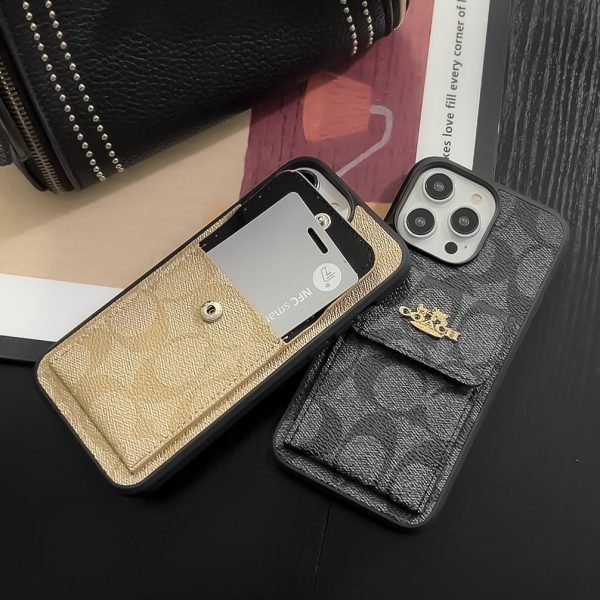 Coach iPhone Case With Card Holder Wallet Coffee  -SZK240425 - 图片 5