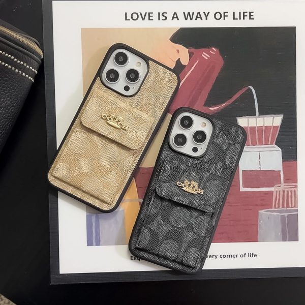 Coach iPhone Case With Card Holder Wallet Coffee  -SZK240425 - 图片 6