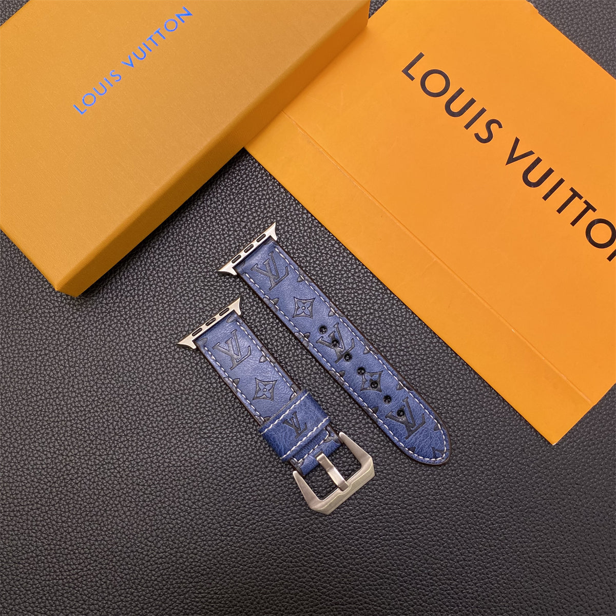 Leather Monogram Apple Watch Bands Leather Blue-YH24422 - 图片 2