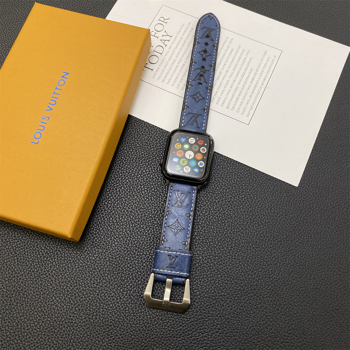 Leather Monogram Apple Watch Bands Leather Blue-YH24422 - 图片 3