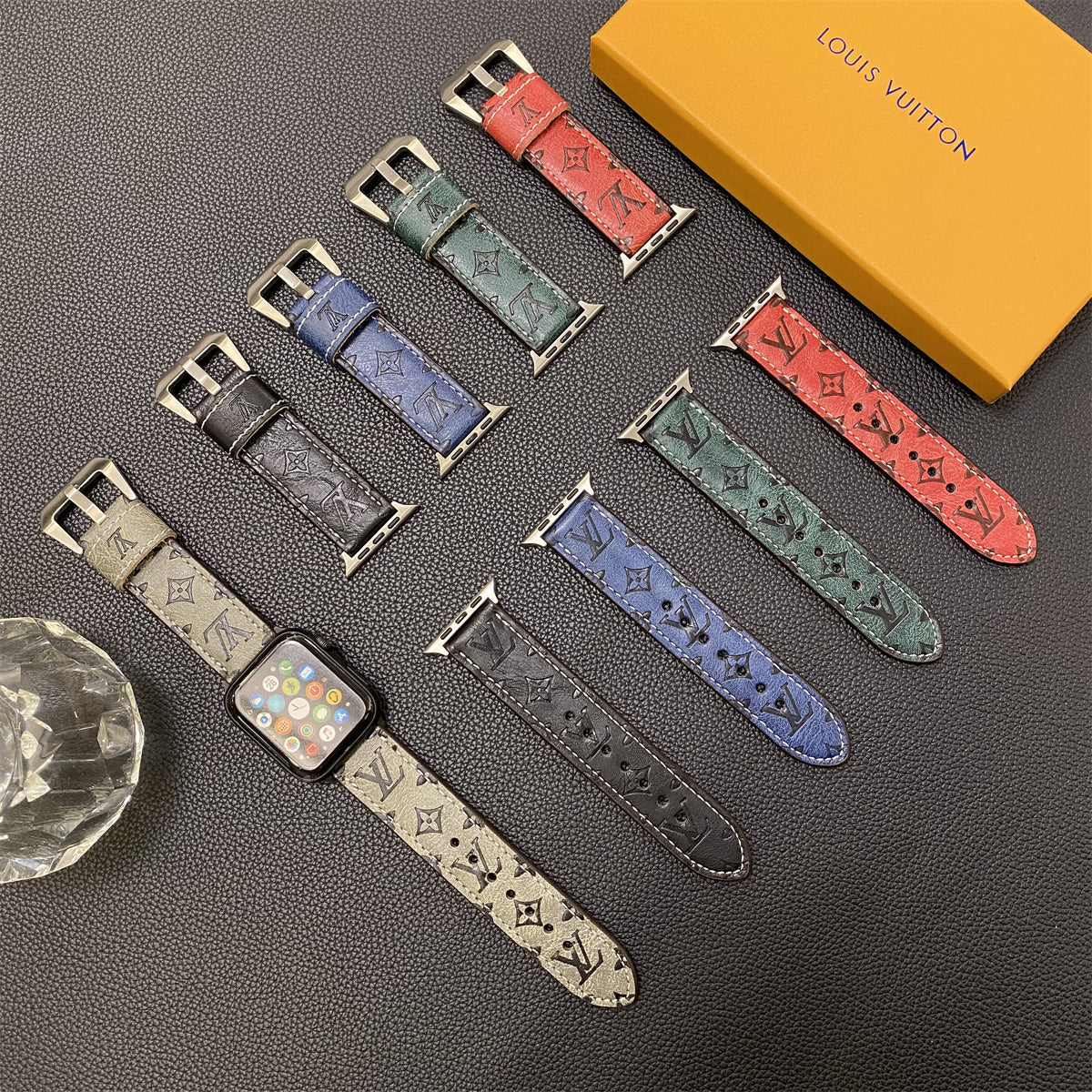 Leather Monogram Apple Watch Bands Leather Blue-YH24422 - 图片 5