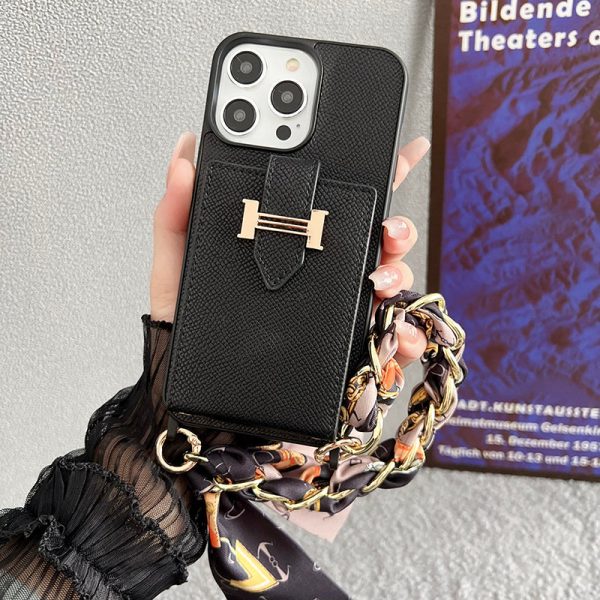 H Card Bag Scarves Leather iPhone Case - 图片 3