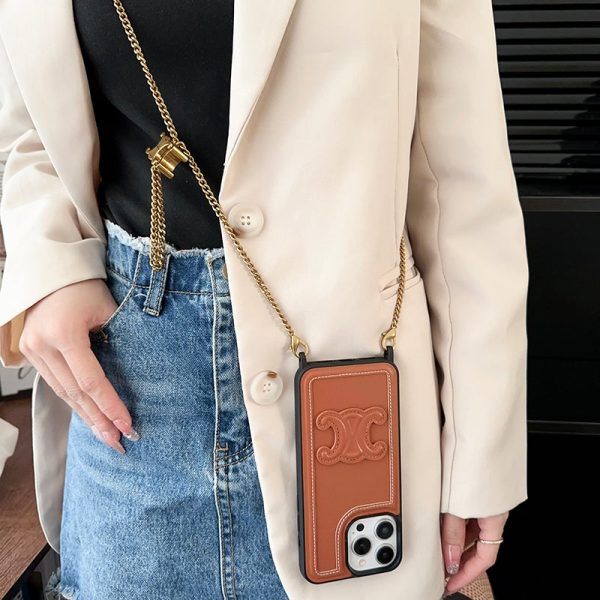 CE Gold Chain Leather iPhone 16 Case - 图片 8