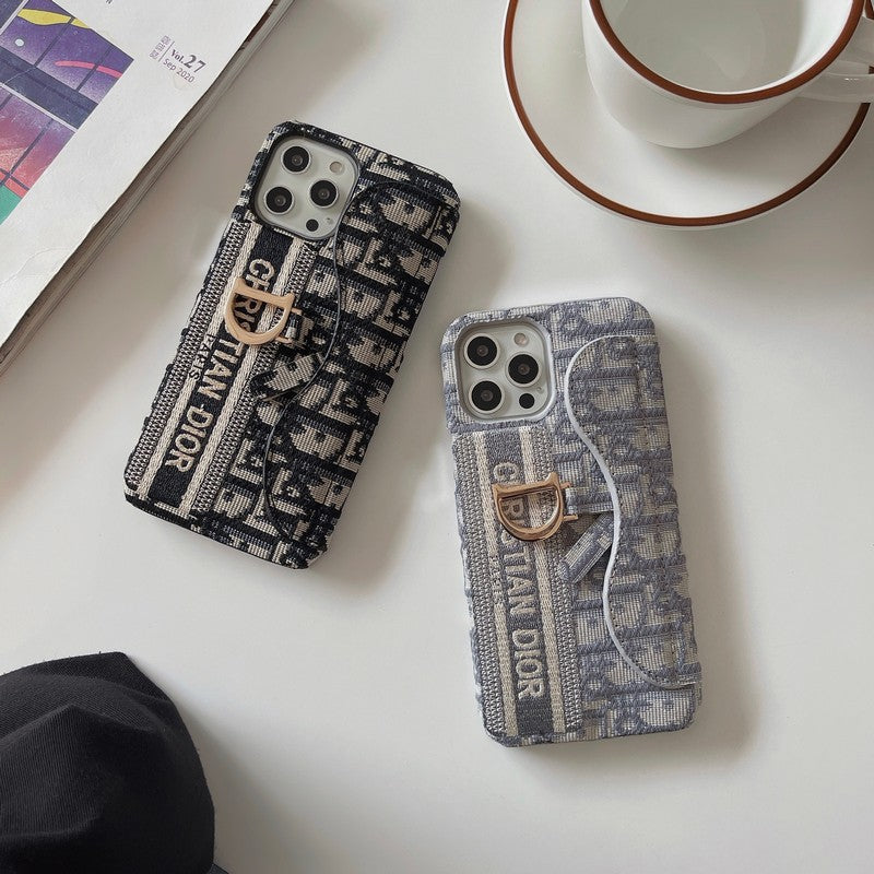 CD Black & Grey Fabric Card Bag iPhone Case - 图片 3