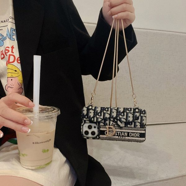 CD Black & Grey Fabric Card Bag Crossbody iPhone Case - 图片 5