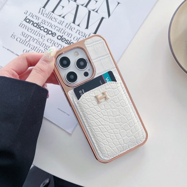 H Rose Gold Leather iPhone Case - 图片 13