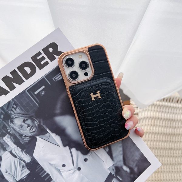 H Rose Gold Leather iPhone Case - 图片 7